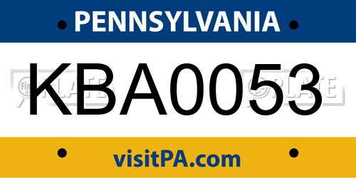 KBA0053 Pennsylvania License Plate