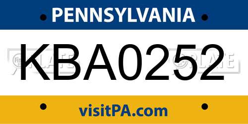 KBA0252 Pennsylvania License Plate