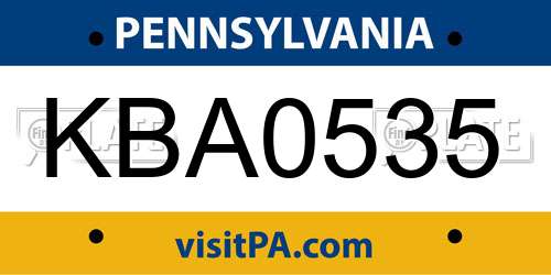 KBA0535 Pennsylvania License Plate