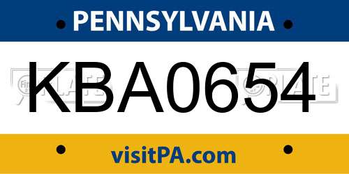 KBA0654 Pennsylvania License Plate