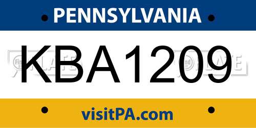 KBA1209 Pennsylvania License Plate