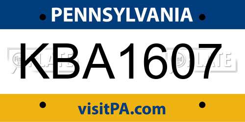 KBA1607 Pennsylvania License Plate