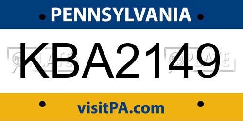 KBA2149 Pennsylvania License Plate