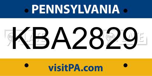 KBA2829 Pennsylvania License Plate
