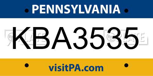 KBA3535 Pennsylvania License Plate