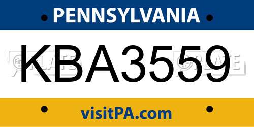KBA3559 Pennsylvania License Plate