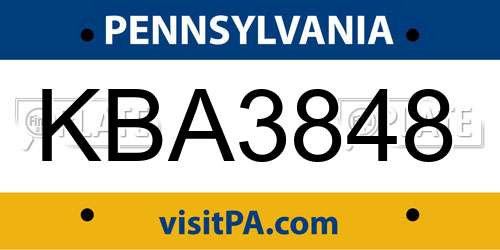 KBA3848 Pennsylvania License Plate