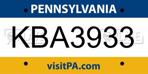 KBA3933 Pennsylvania License Plate