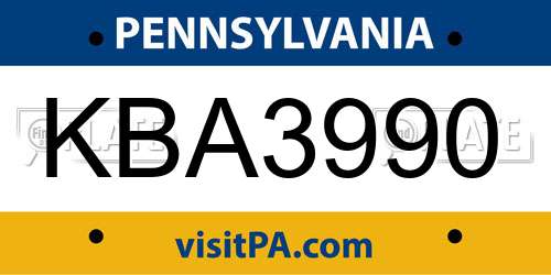 KBA3990 Pennsylvania License Plate