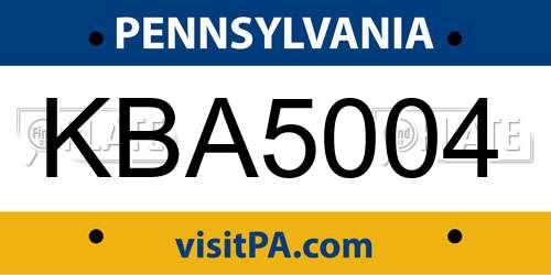 KBA5004 Pennsylvania License Plate
