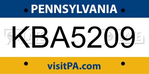 KBA5209 Pennsylvania License Plate