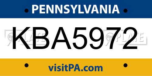 KBA5972 Pennsylvania License Plate