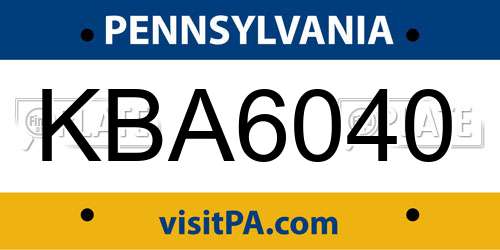KBA6040 Pennsylvania License Plate
