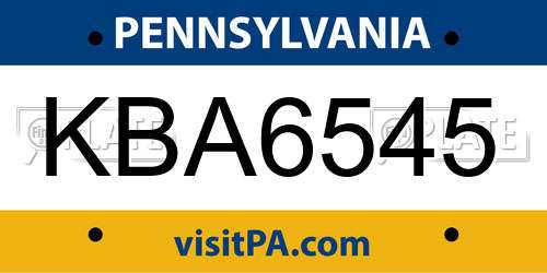 KBA6545 Pennsylvania License Plate