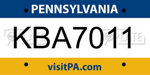 KBA7011 Pennsylvania License Plate