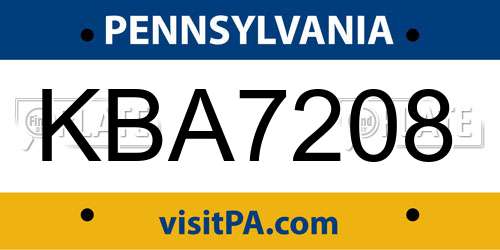 KBA7208 Pennsylvania License Plate
