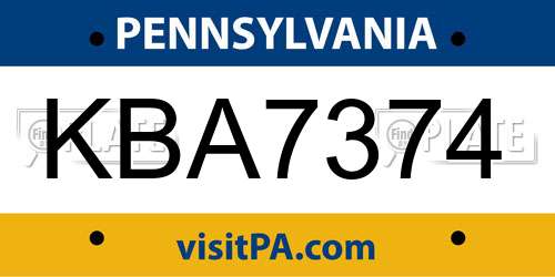 KBA7374 Pennsylvania License Plate