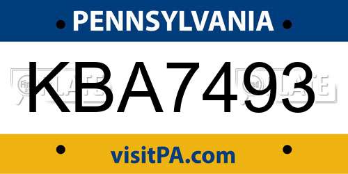 KBA7493 Pennsylvania License Plate