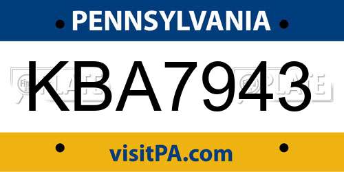 KBA7943 Pennsylvania License Plate