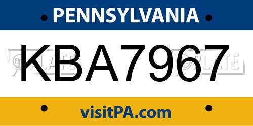 KBA7967 Pennsylvania License Plate
