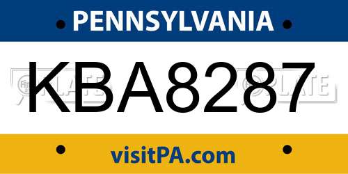 KBA8287 Pennsylvania License Plate