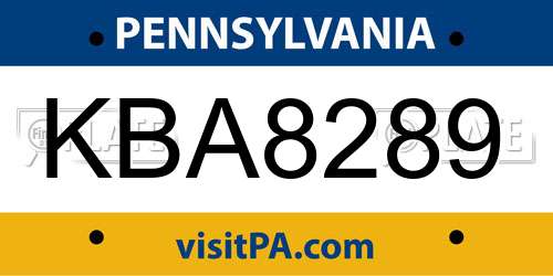 KBA8289 Pennsylvania License Plate