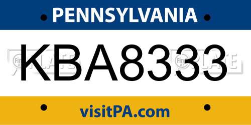 KBA8333 Pennsylvania License Plate