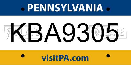 KBA9305 Pennsylvania License Plate