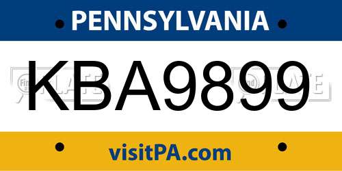 KBA9899 Pennsylvania License Plate