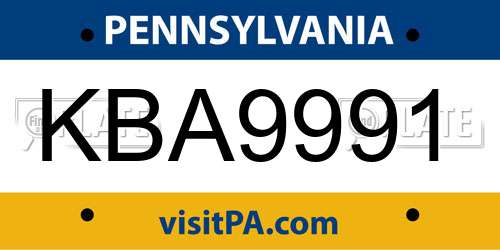 KBA9991 Pennsylvania License Plate