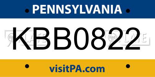 KBB0822 Pennsylvania License Plate
