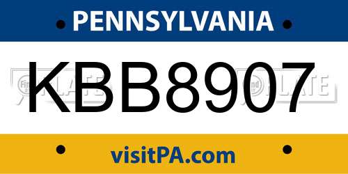 KBB8907 Pennsylvania License Plate