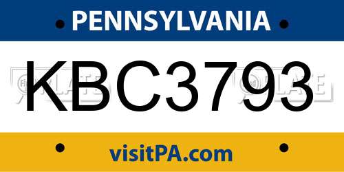 KBC3793 Pennsylvania License Plate