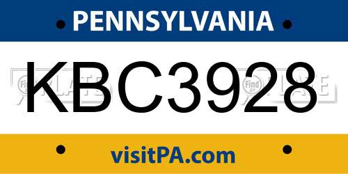 KBC3928 Pennsylvania License Plate
