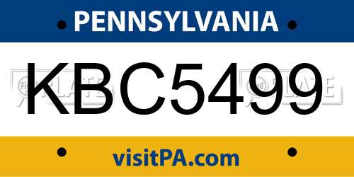 KBC5499 Pennsylvania License Plate