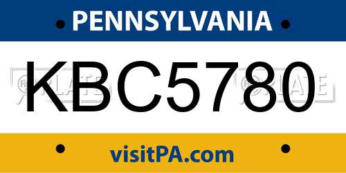 KBC5780 Pennsylvania License Plate