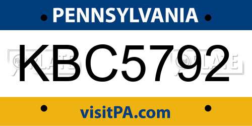 KBC5792 Pennsylvania License Plate