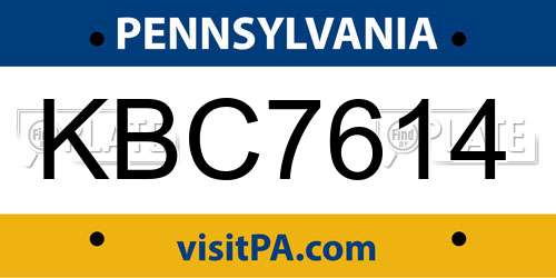 KBC7614 Pennsylvania License Plate