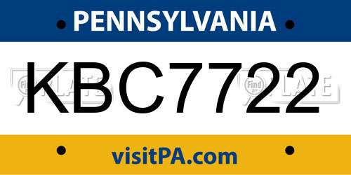 KBC7722 Pennsylvania License Plate