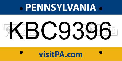 KBC9396 Pennsylvania License Plate