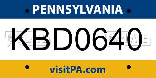 KBD0640 Pennsylvania License Plate