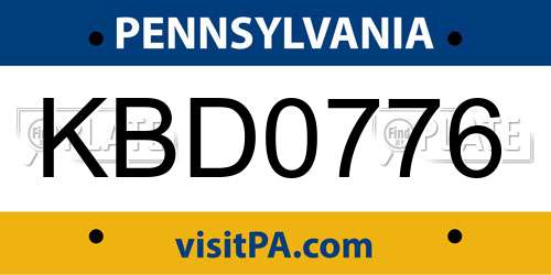 KBD0776 Pennsylvania License Plate
