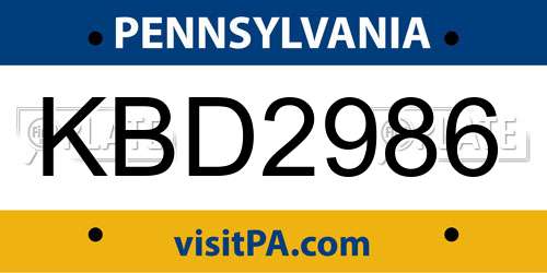 KBD2986 Pennsylvania License Plate