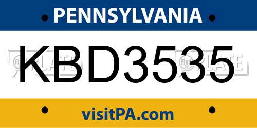 KBD3535 Pennsylvania License Plate