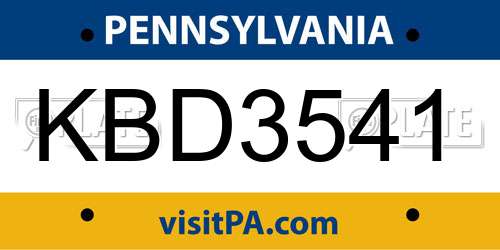 KBD3541 Pennsylvania License Plate