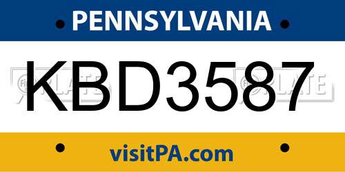 KBD3587 Pennsylvania License Plate