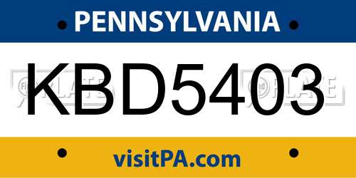 KBD5403 Pennsylvania License Plate