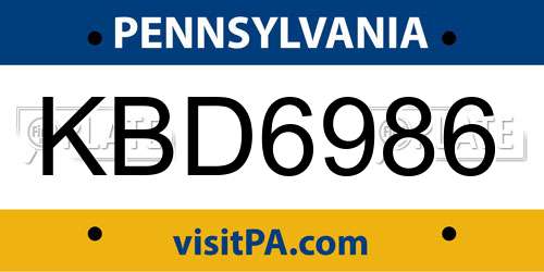 KBD6986 Pennsylvania License Plate