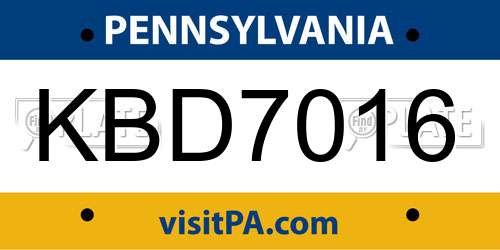 KBD7016 Pennsylvania License Plate