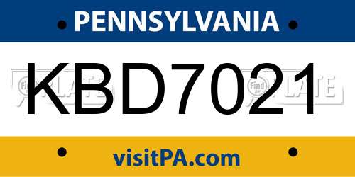 KBD7021 Pennsylvania License Plate